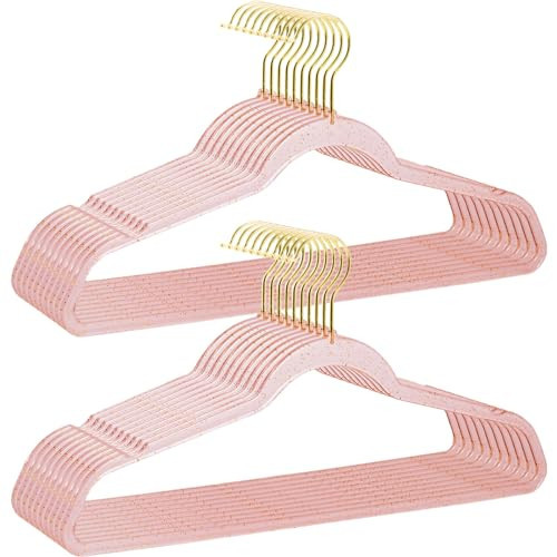 Pink Clothes Hangers 16", 20 Pack Plastic Clear Coat Hanger for Adult Closet, Durable Bling Ganchos de Ropa with Swivel Hook, Notched Shoulders & Ultra-Thin Space Saving Laundry Hanger for Dress Suits | Amazon (US)