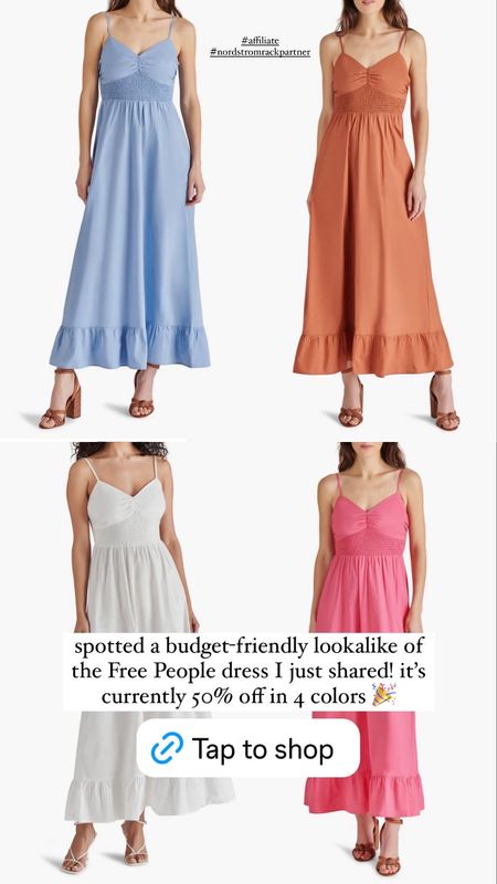 Free people dupe maxi dress on sale for 50% off at Nordstrom Rack dress sale free people inspired free people lookalike maxi dress smocked dress summer dress sundress 

#LTKFindsUnder50 #LTKFindsUnder100 #LTKSaleAlert