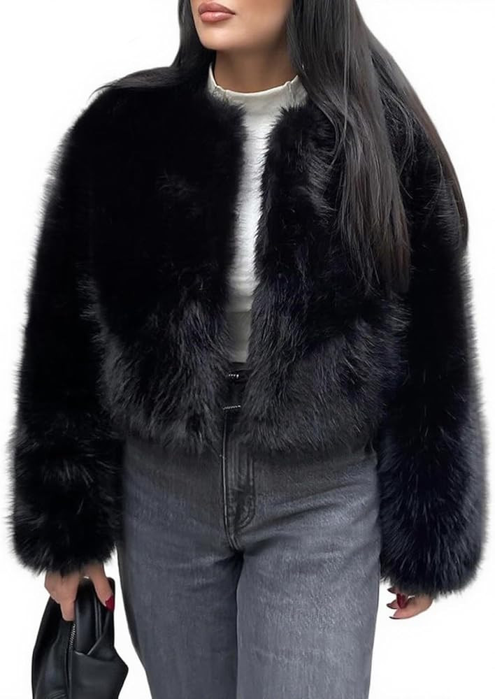 Womens Faux Fur Coat Winter Shaggy Long Sleeve Open Front Casual Oversized Lapel Jackets Warm Fuz... | Amazon (US)