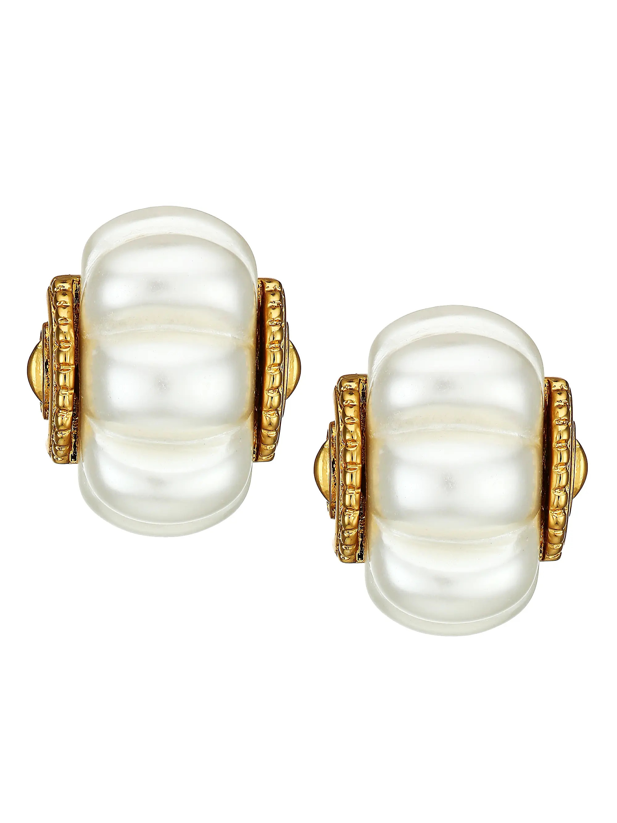 22K Goldplated & Pearlized Resin Shrimp Hoop Clip-On Earrings | Saks Fifth Avenue