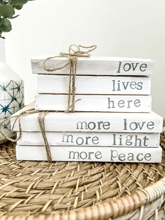 Love Lives Here Stamped Book Decor Neutral Shelf Decor | Etsy | Etsy (US)