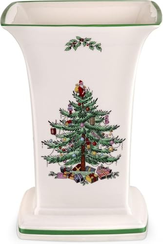 Spode Christmas Tree Square Vase, 8-Inch Festive Vase for Flowers & Holiday Decor - Fine Earthenware Centerpiece for Christmas Table, Mantle, Seasonal Floral Arrangements, Dishwasher Safe | Amazon (US)