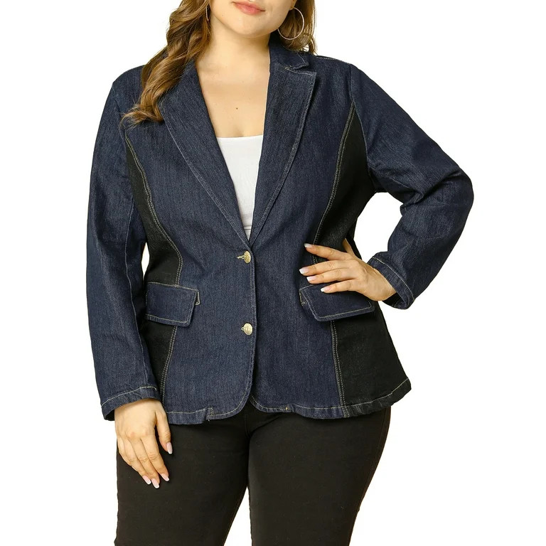 Agnes Orinda Women's Plus Size Long Sleeve Denim Bomber Jackets with Pockets | Walmart (US)