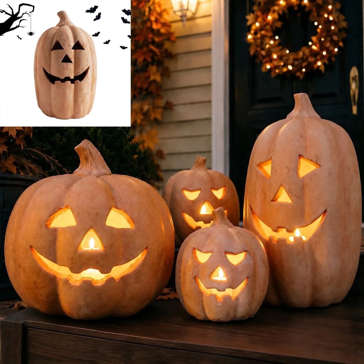 Fall Decor - Halloween Decor Resin Pumpkin Jack O' Lantern with Flameless Candle - Vintage Autumn... | Walmart (US)
