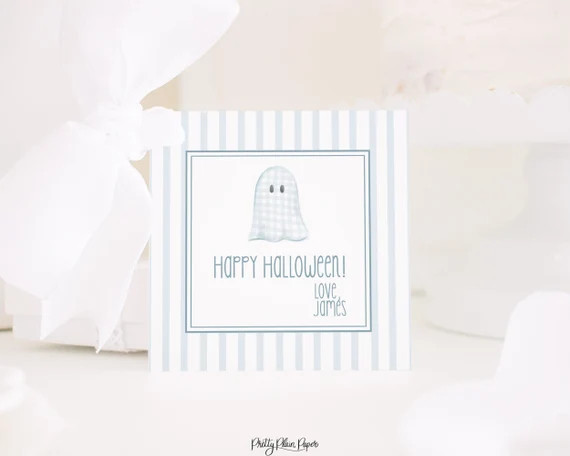 Gingham Ghost & Stripes Halloween Treat or Gift Tag  School - Etsy | Etsy (US)