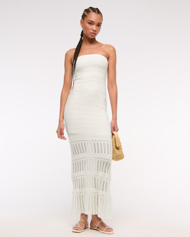 Women's Strapless Crochet-Style Midi Dress | Women's New Arrivals | Abercrombie.com | Abercrombie & Fitch (US)