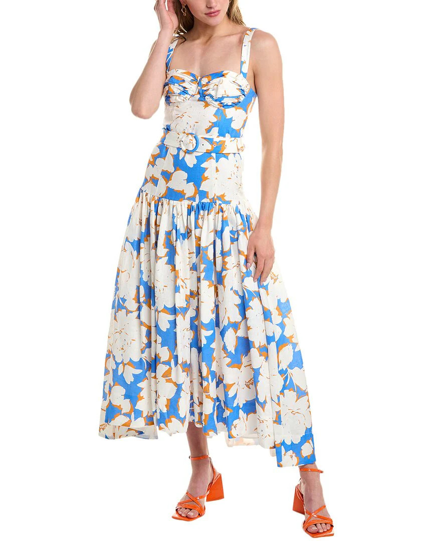 Nicholas Drenica Drop Waist Corset Linen Midi Dress | Shop Simon