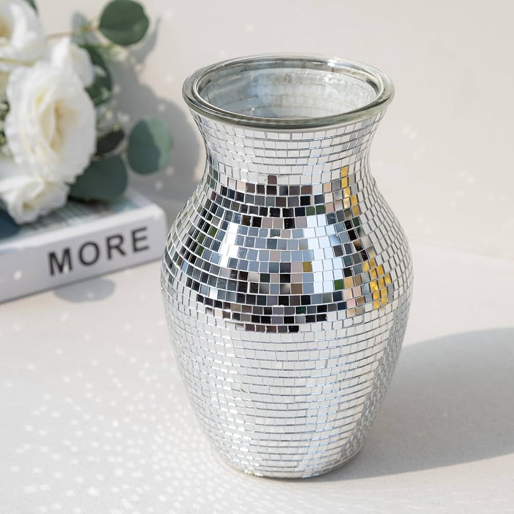 Silver Vase for Flower - Mosaic Glass Vase for Decor Disco Vases for Fashion Home Table Decoratio... | Amazon (US)