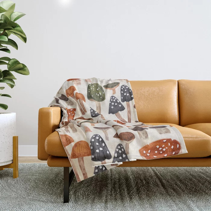 Mushrooms Throw Blanket | Society6