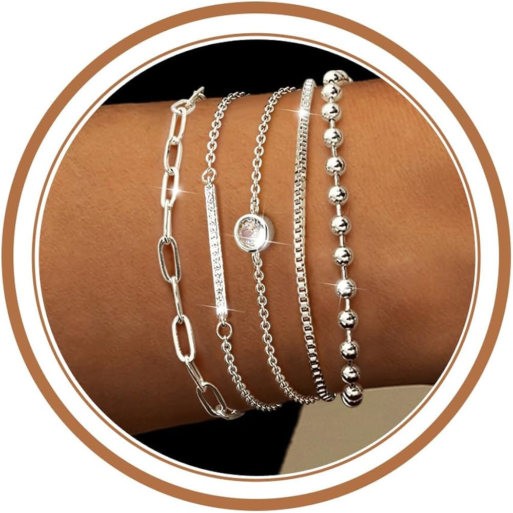 Dochais Gold Bracelets for Women Men Trendy 14k Gold-Plated Stackable Dainty Bracelet Adjustable ... | Amazon (US)