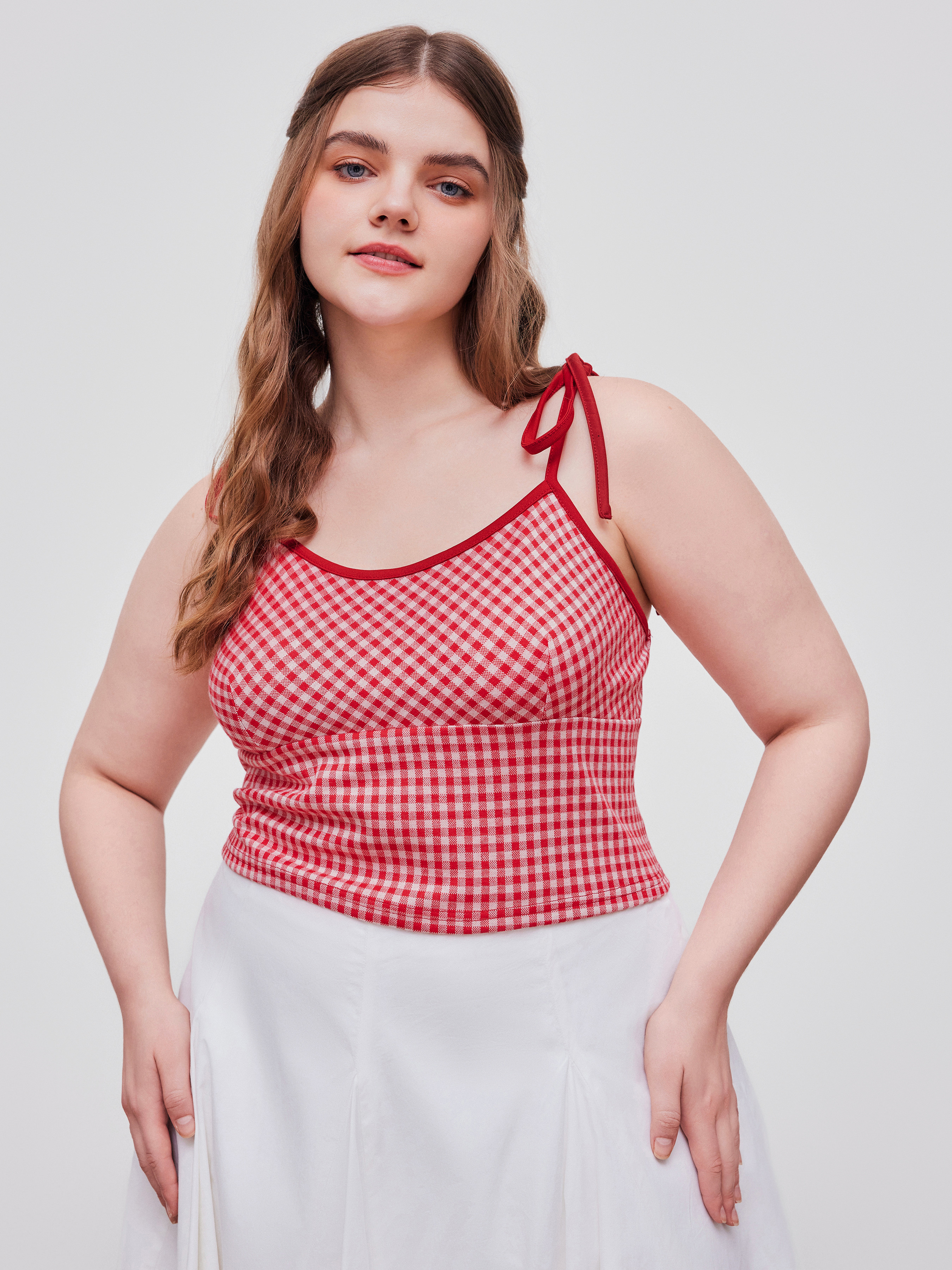 Scoop Neckline Gingham Knotted Cami Top Curve & Plus For Picnic | Cider