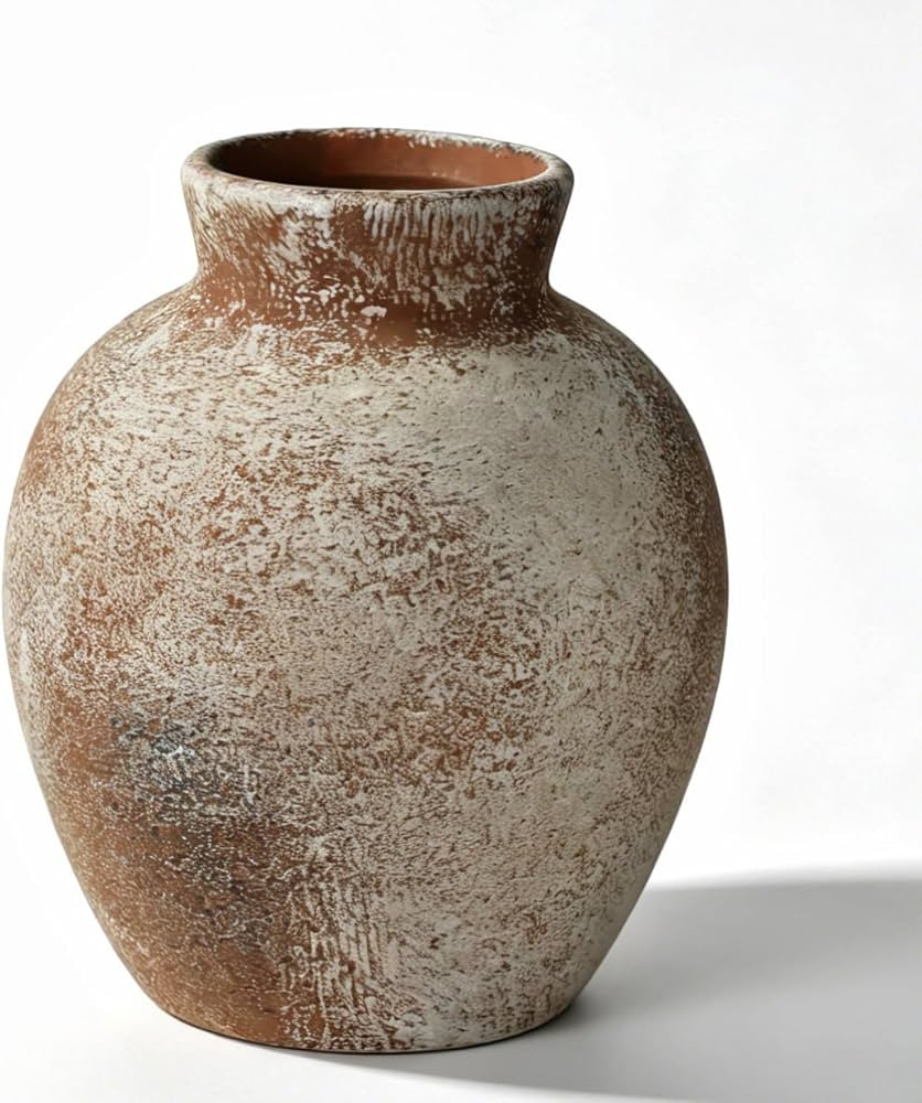 Rustic Terracotta Pot, Ceramic Flower Vase 6.1 Inch, Farmhouse Boho Centerpiece for Home Decor, L... | Amazon (US)