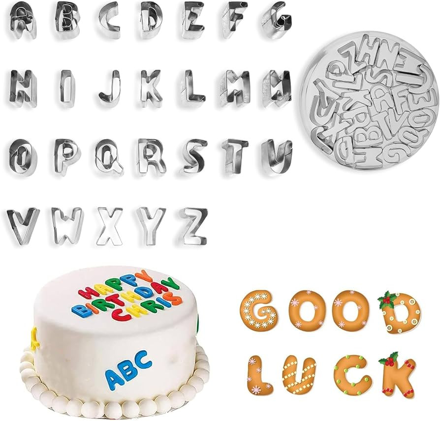 Letter Cookie Cutters Set of 26 - A to Z Alphabet Cookie Cutters 1 Inch Stainless Steel Fondant C... | Amazon (US)