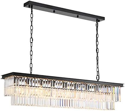 NOXARTE Crystal Chandelier Rectangle Luxury Ceiling Hanging Lamp Black Metal Frame Fixture for Di... | Amazon (US)