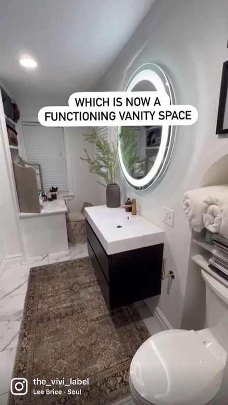 #primarybathroom #bathroom #floatingvanity #ledmirror #arearug #bathroomrug #modernorganic #organicmodern #falltrends #homerefresh #modern 

#LTKhome #LTKHalloween #LTKSeasonal