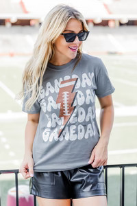 Gameday football Grey Graphic Tee | Pink Lily