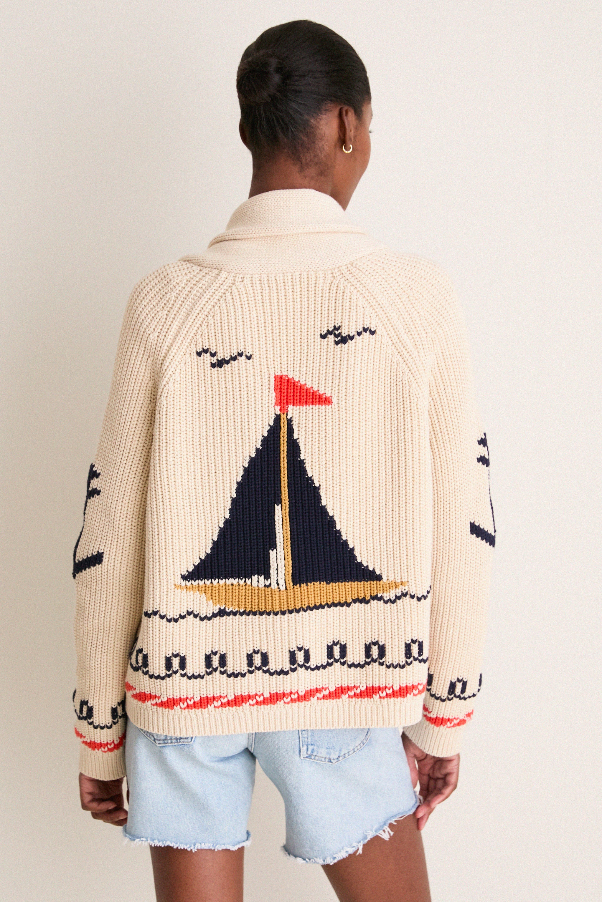 Cream Sailboat Lodge Cardigan | Tuckernuck (US)
