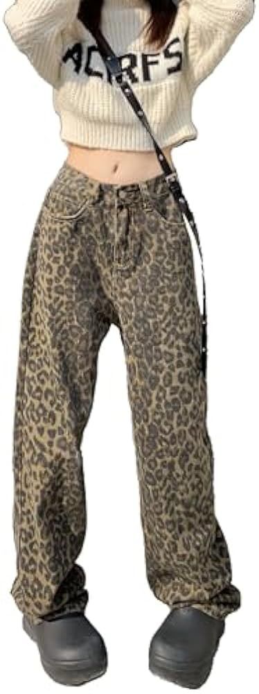 Unisex Y2k Baggy Jeans Leopard Print Jeans for Women Men Aesthetic Pants Vintage Oversize Denim P... | Amazon (US)
