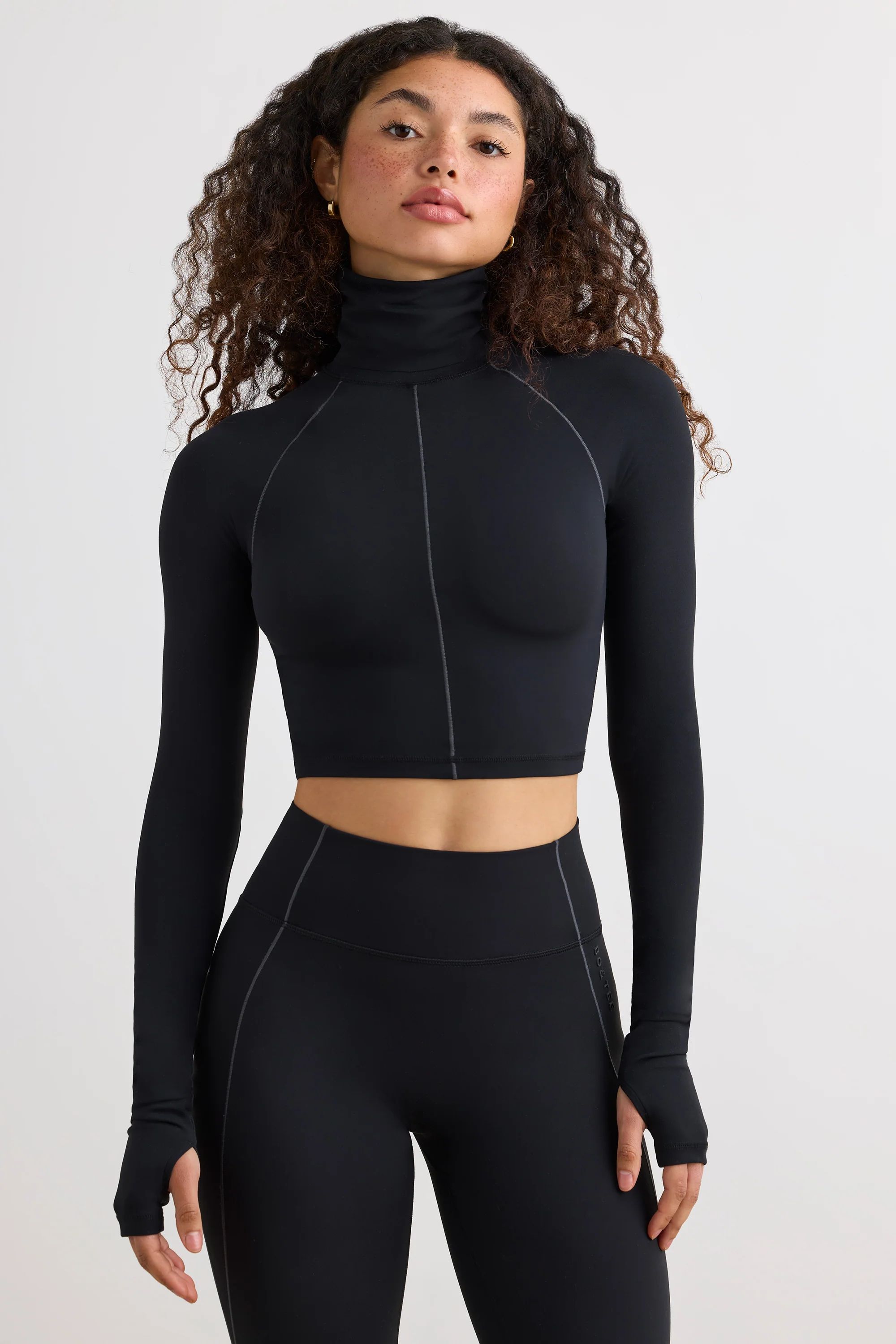 Soft Active Turtleneck Crop Top in Black | Oh Polly