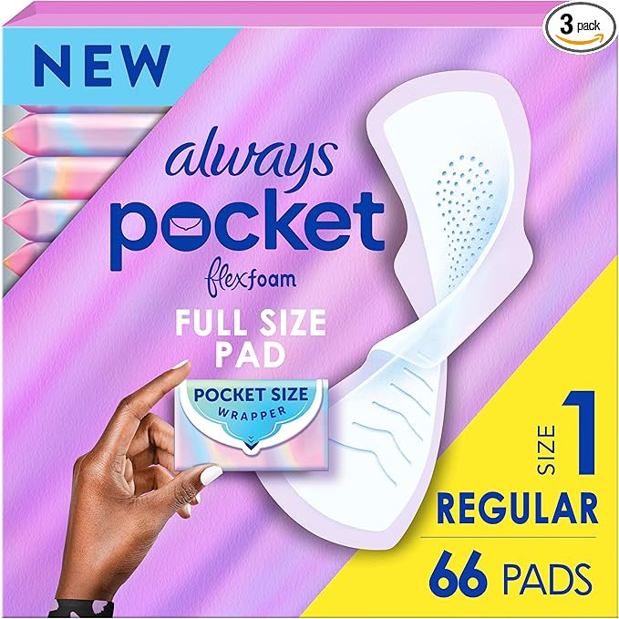 Always Pocket Feminine Pads with FlexFoam, Size 1, Regular, with Wings, Unscented, 66 Count (3 Pa... | Amazon (US)
