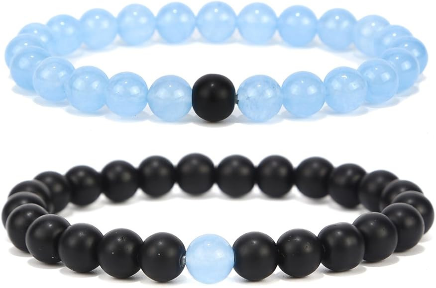 EIGHTEX Black Matte Agate & Turquoise His and Hers Bracelets 8mm Sandstone Couple Bracelet Distan... | Amazon (US)