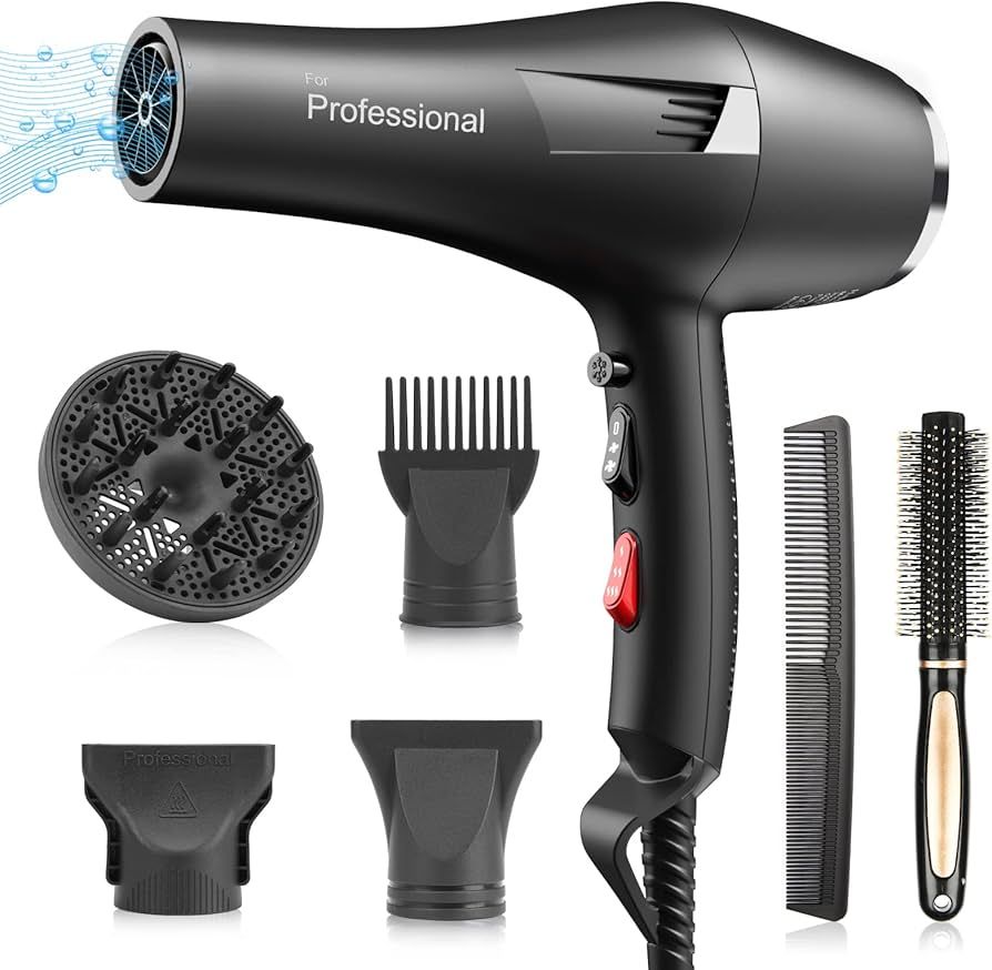 Faszin Hair Dryer Ionic Fast Drying Cool Button               
Material: Plastic 

Wattage: 2200 ... | Amazon (US)