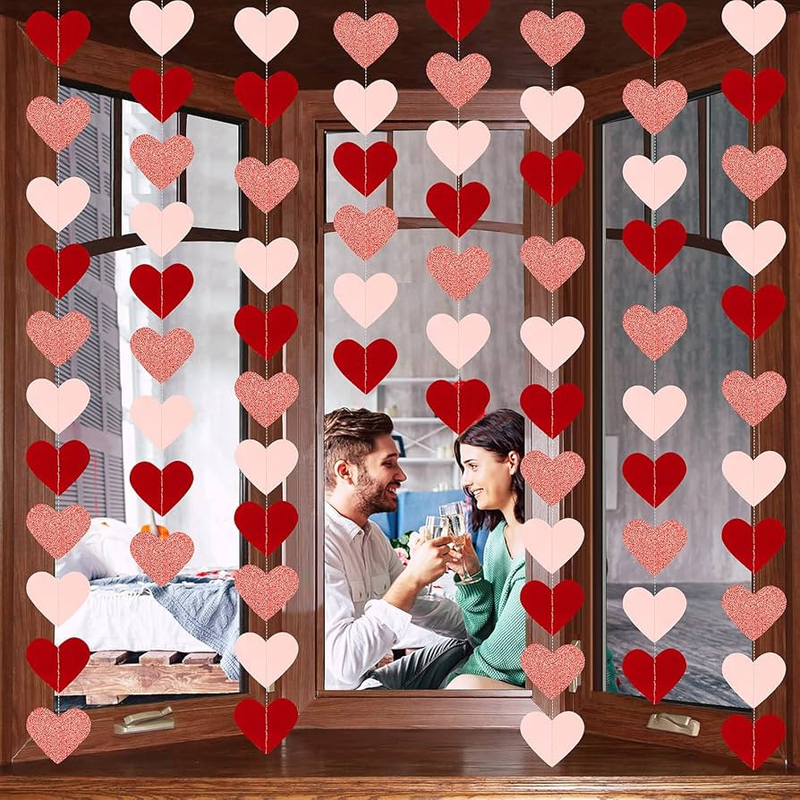 Valentines Day Decorations,Rose Gold Pink and Red Party Decorations Garland - 52Ft -Pack of 4-Hea... | Amazon (US)