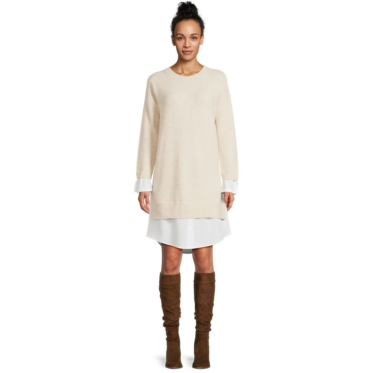 Time and Tru Women's Layered Look Sweater Dress, Sizes XS-XXXL | Walmart (US)