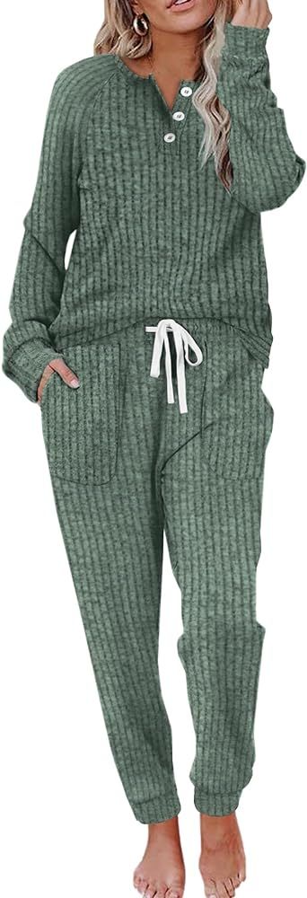 WIHOLL Two Piece Outfits for Women Lounge Sets Button Down Sweatshirt Sweatpants Sweatsuits Set w... | Amazon (US)