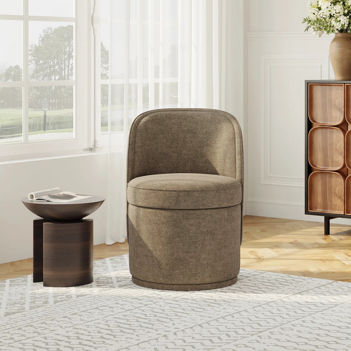 Small Barrel Swivel Accent Chair with Storage,No Assembly | Wayfair North America