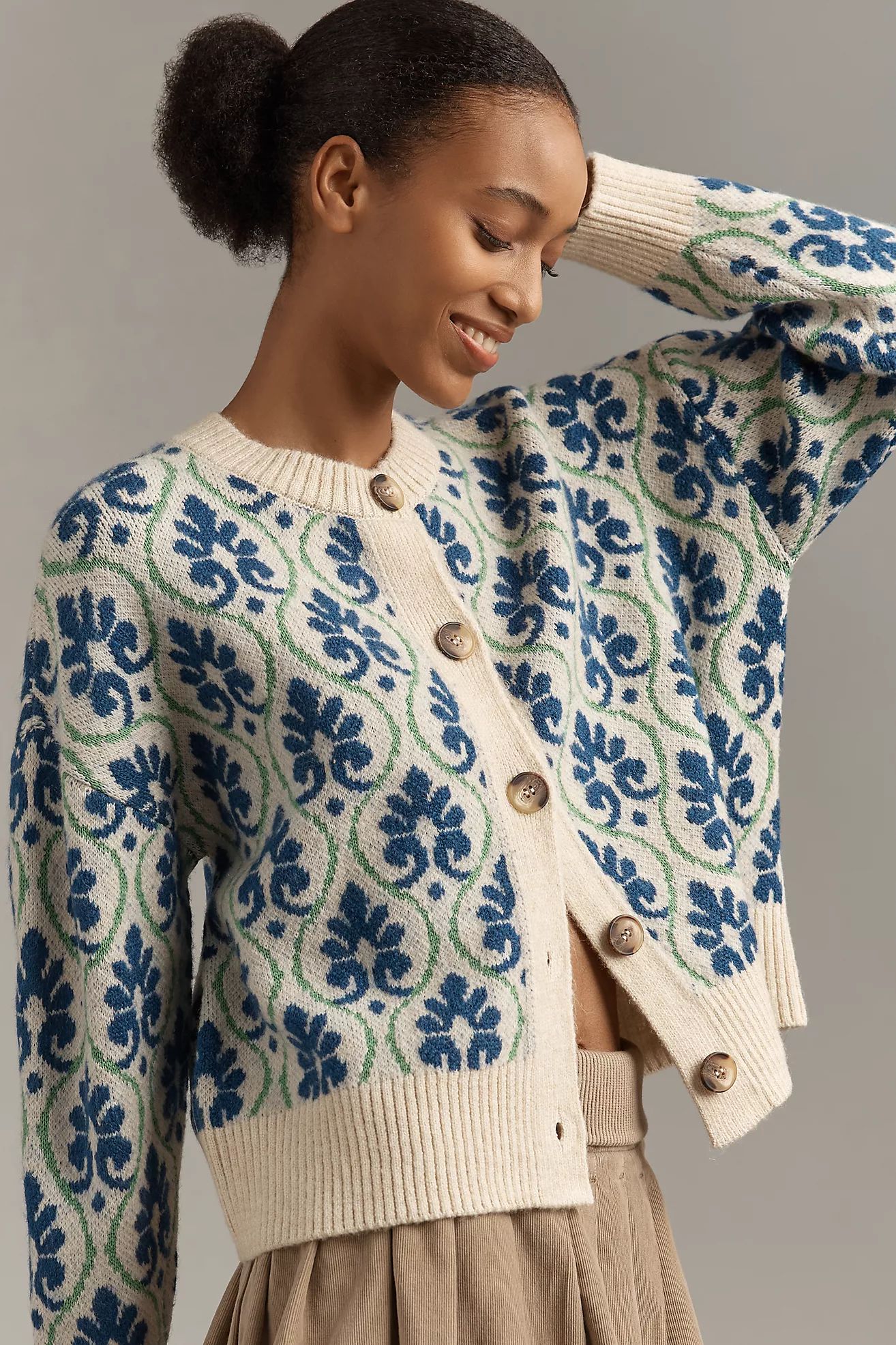 Maeve Pop Floral Cardigan Sweater | Anthropologie (US)