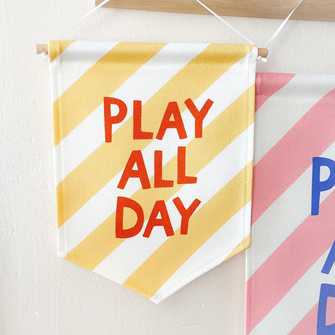Play All Day Banner Yellow Stripe - Etsy | Etsy (US)