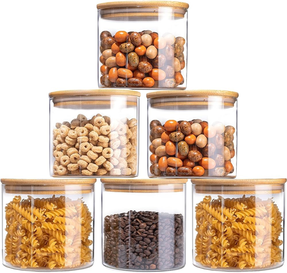 Amazon.com: YUNCANG Glass Storage Jars 22oz [Set of 6],Clear Glass Food Storage Containers with A... | Amazon (US)