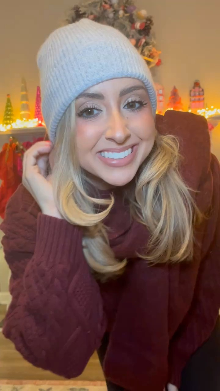 Aritzia Peggy sweater in the shade sumac burgundy. Size medium. 

Staurt Weitzman 5050 boots. TTS. 

Aritzia cashmere beanie. 

Aritzia scarf. 

Lululemon align leggings. 

Heaven mayhem earrings aria gold  

#LTKWatchNow #LTKHoliday #LTKGiftGuide