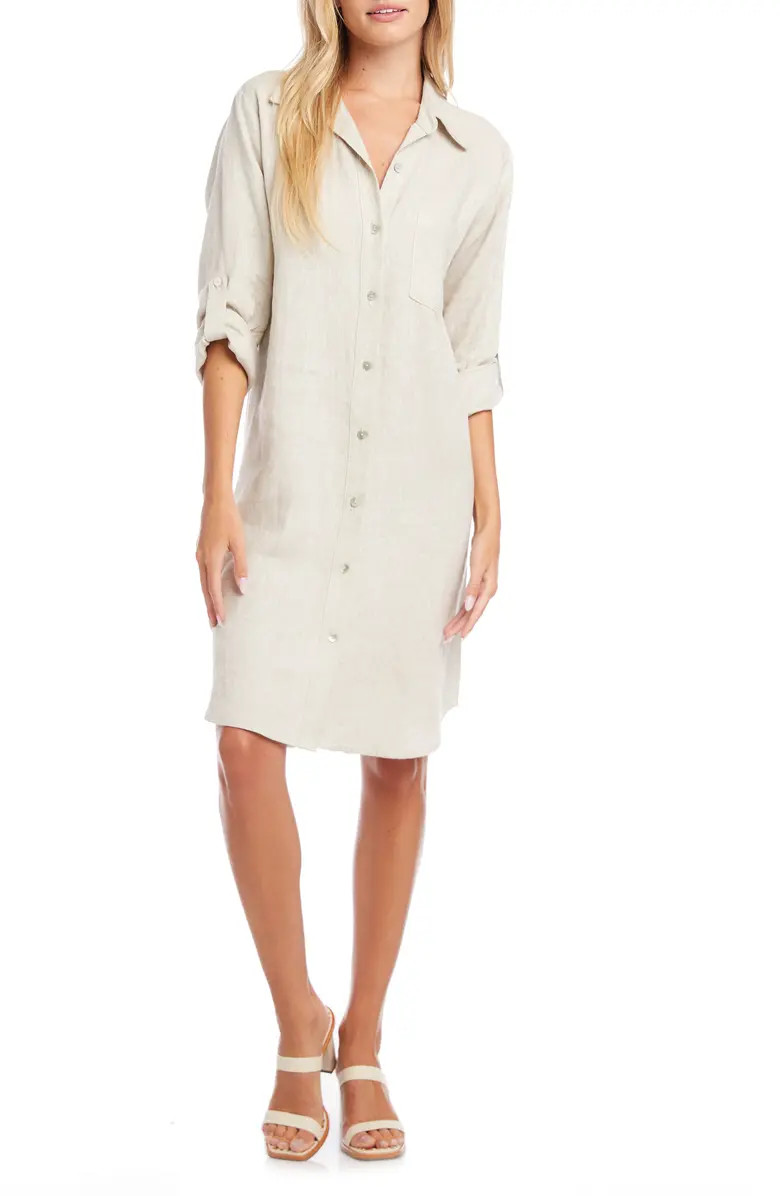 Karen Kane Long Sleeve Linen Shirtdress | Nordstrom | Nordstrom