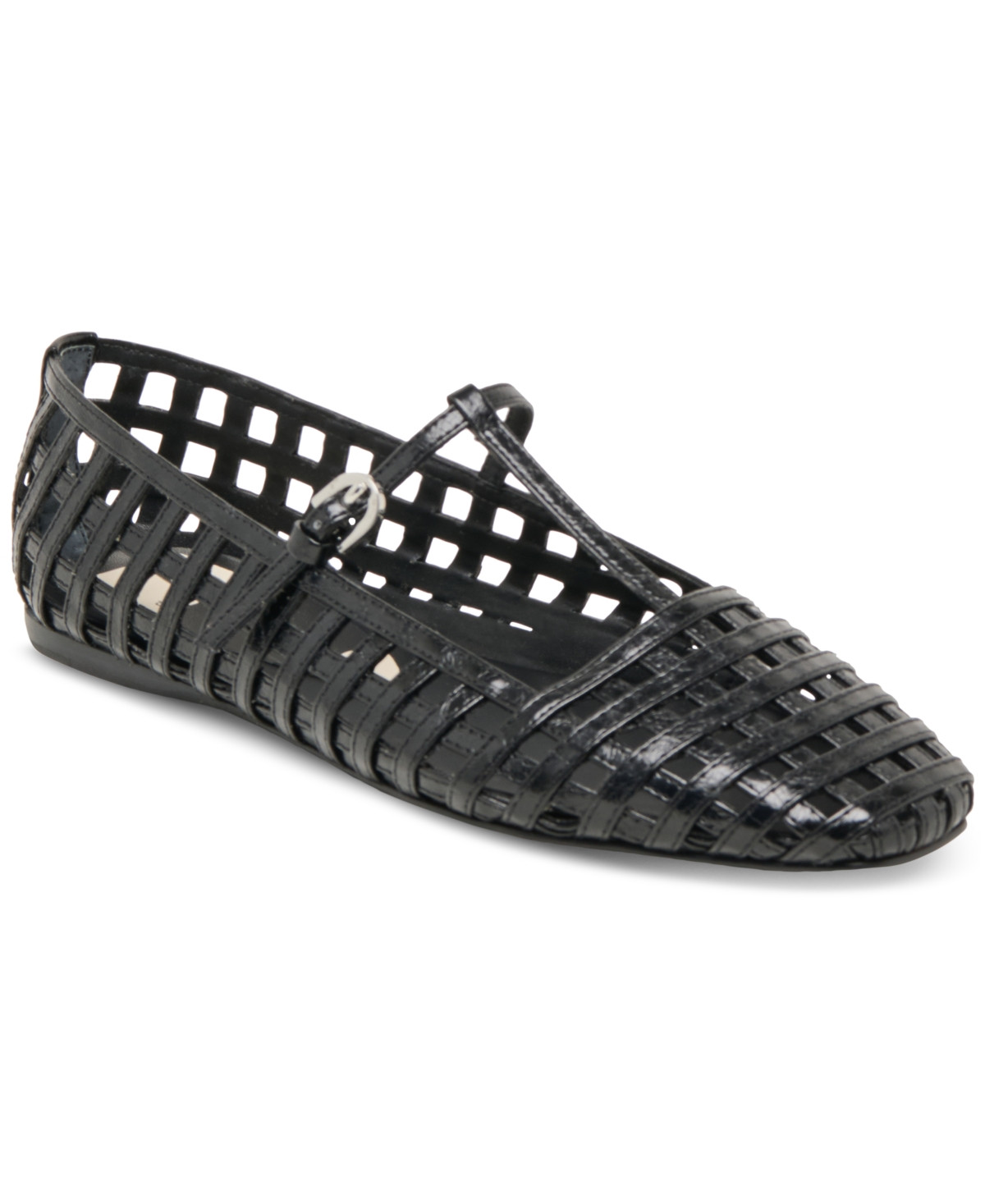 Dolce Vita Women's Rains T-Strap Woven Mary Jane Flats - Black Leather | Macy's