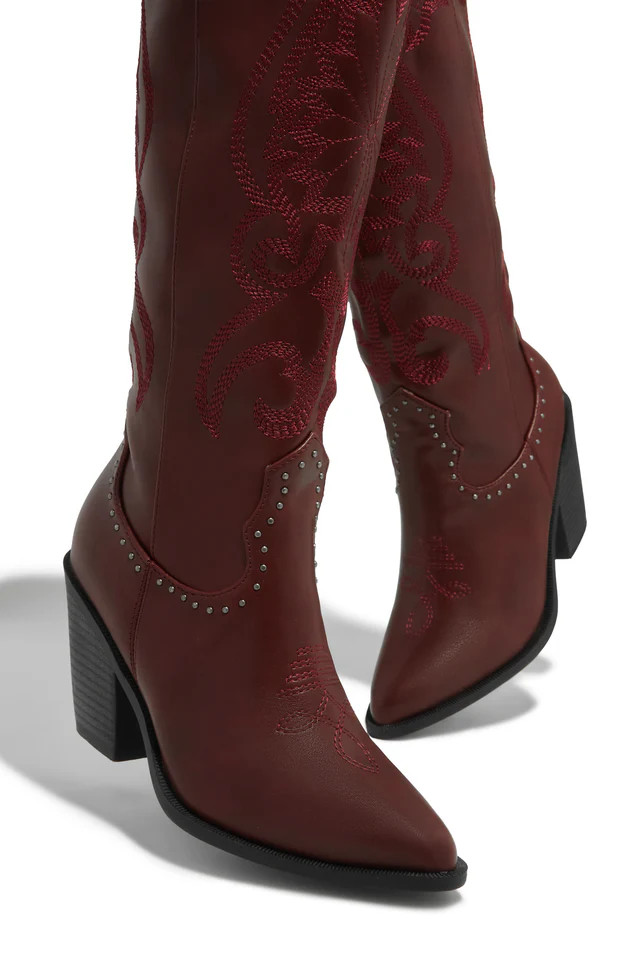Miss Lola | Festival Season Wine Cowgirl Boots | MISS LOLA