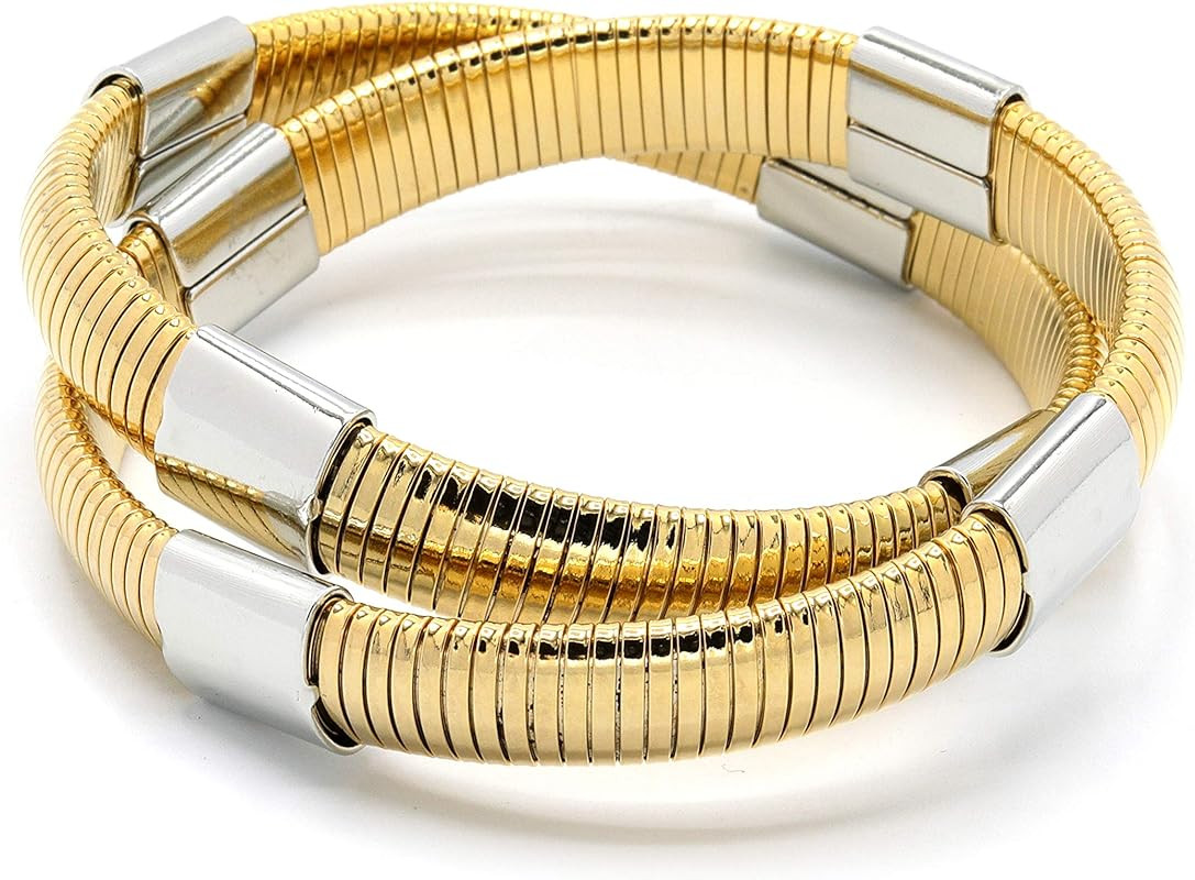 Marshal Metal Fashion Bracelet Omega Chain Polished Stretch Double Cobra Bracelet | Amazon (US)