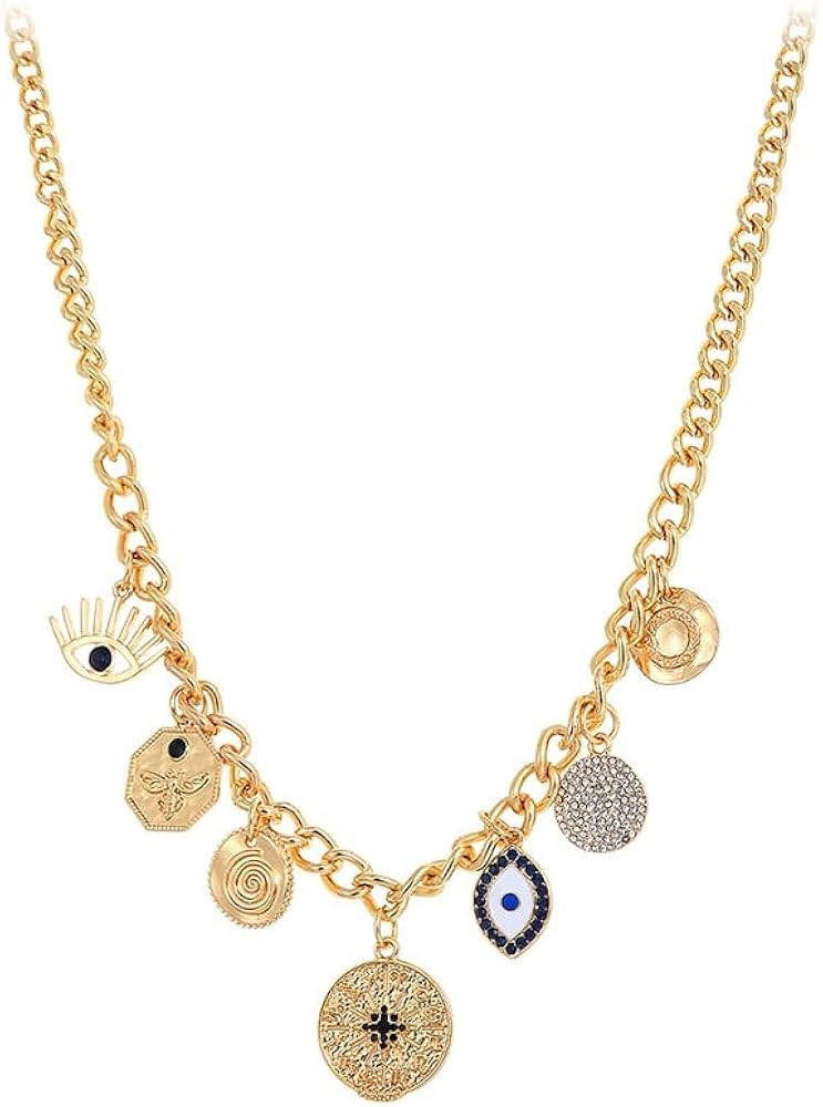 Paperclip Necklace Gold Protection Necklace, Handmade Evil Eye Jewelry For Women, Hamsa Hand Naza... | Amazon (US)