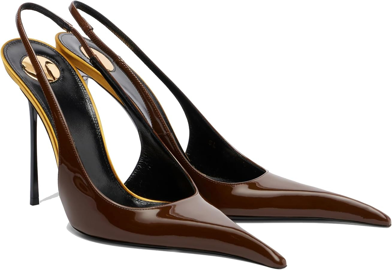 THESHY Women's Slingback High Heels Floral Appliqués Pointed Toe Slip On Satin Stiletto Pumps Fa... | Amazon (US)