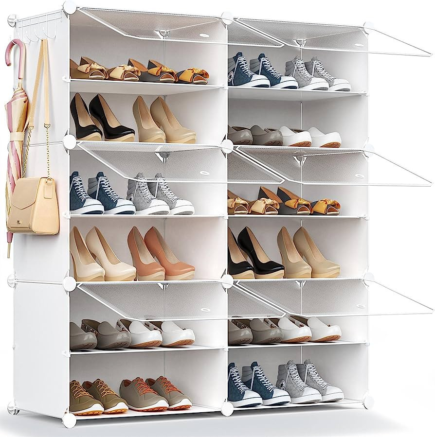 HOMICKER Shoe Rack Organizer, 24 Pair Shoe Storage Cabinet with Door Expandable Plastic Shoe Shel... | Amazon (US)