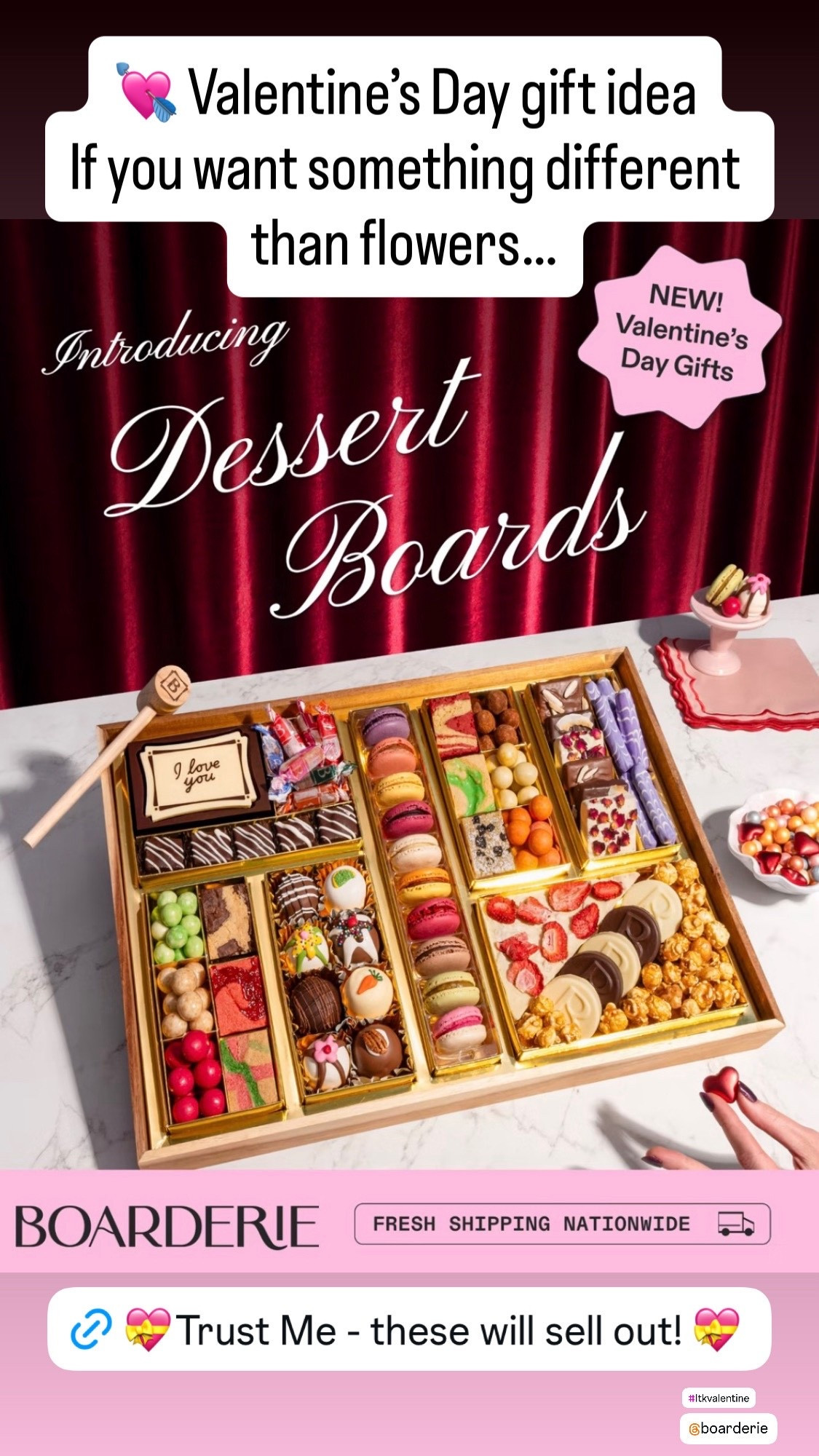 Valentines Gift Idea 

If you need a Valentine’s Day gift ASAP, this is it 💝
Boarderie dessert boards ship overnight, come fully styled, and are guaranteed to impress. These will sell out — don’t wait.

🎁 WHO THIS IS THE PERFECT GIFT FOR:

❤️ Spouse or partner (upgrade from basic chocolates)
💕 Galentine’s gifts for girlfriends
👵 Parents or in-laws
🏡 Hostess gift for Valentine’s dinner
👩‍💼 Clients / business gifting
👧 College kids (ships straight to them!)
💐 Teacher appreciation / staff gifts

Valentine’s Day gift ideas
Last minute Valentine’s gifts
Valentine’s gifts that ship overnight
Luxury dessert gifts
Dessert boards for Valentine’s Day
Chocolate gift delivery
Gourmet Valentine’s gifts
Unique Valentine’s Day gifts
Valentine’s gift delivery nationwide
Food gifts for Valentine’s Day
Galentine’s Day gift ideas
Gifts for chocolate lovers
Romantic food gifts
Valentine’s gifts for him
Valentine’s gifts for her
Client gifting Valentine’s Day
Luxury food gifts
Edible Valentine’s gifts
No-wrap Valentine’s gifts
Valentine’s Day hosting ideas
Boarderie 

#ValentinesDayGifts
#ValentinesDayIdeas
#LastMinuteValentines
#ValentinesGiftGuide
#ValentinesShopping
#ValentinesInspo
#Boarderie 
#DessertBoard
#ChocolateLovers


#LTKfoodie #LTKValentine #LTKMens