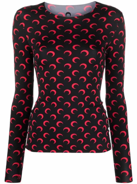 Marine Serre Crescent Moon-print Jersey Top - Farfetch | Farfetch Global