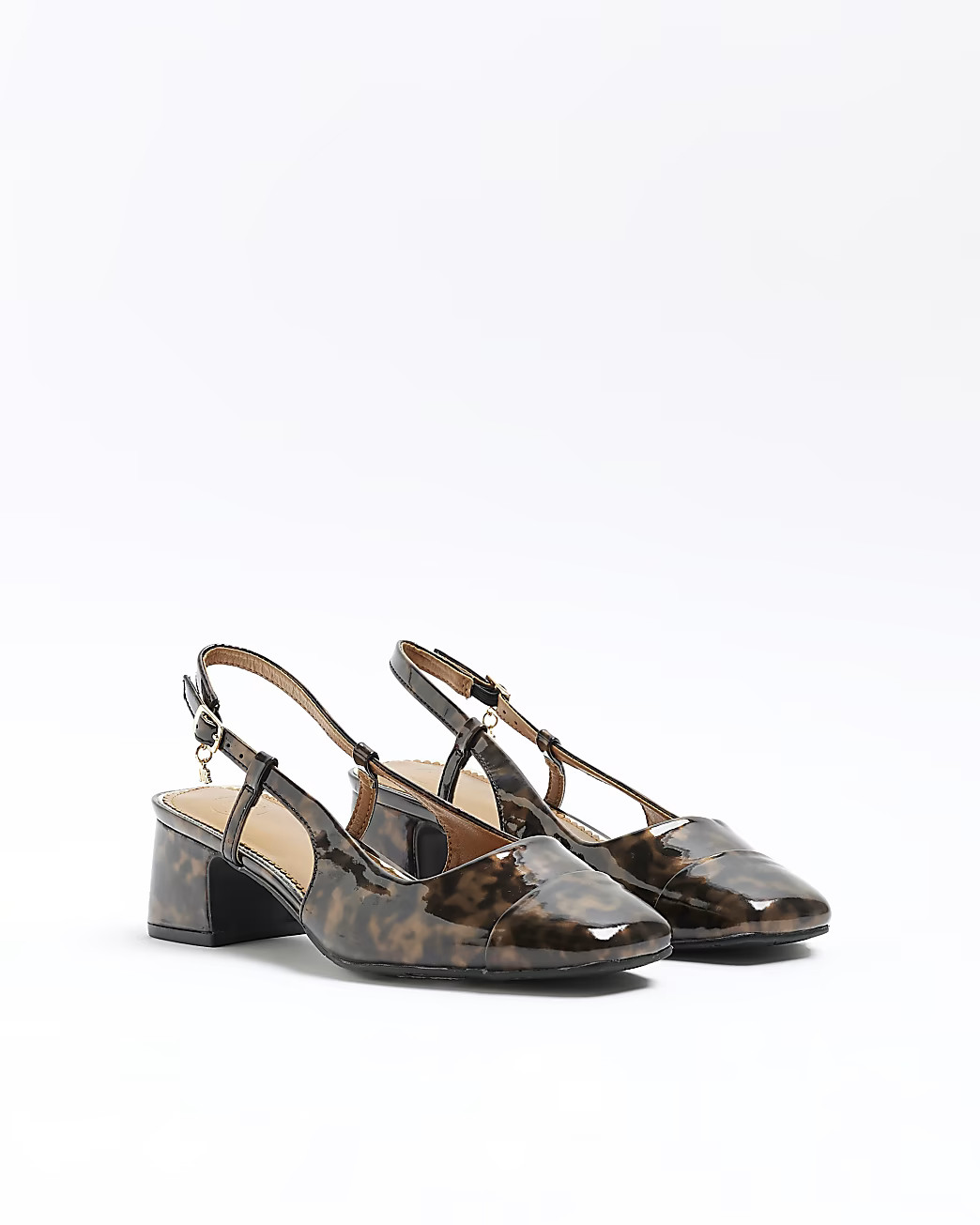 Brown print block heeled court shoes | River Island (UK & IE)