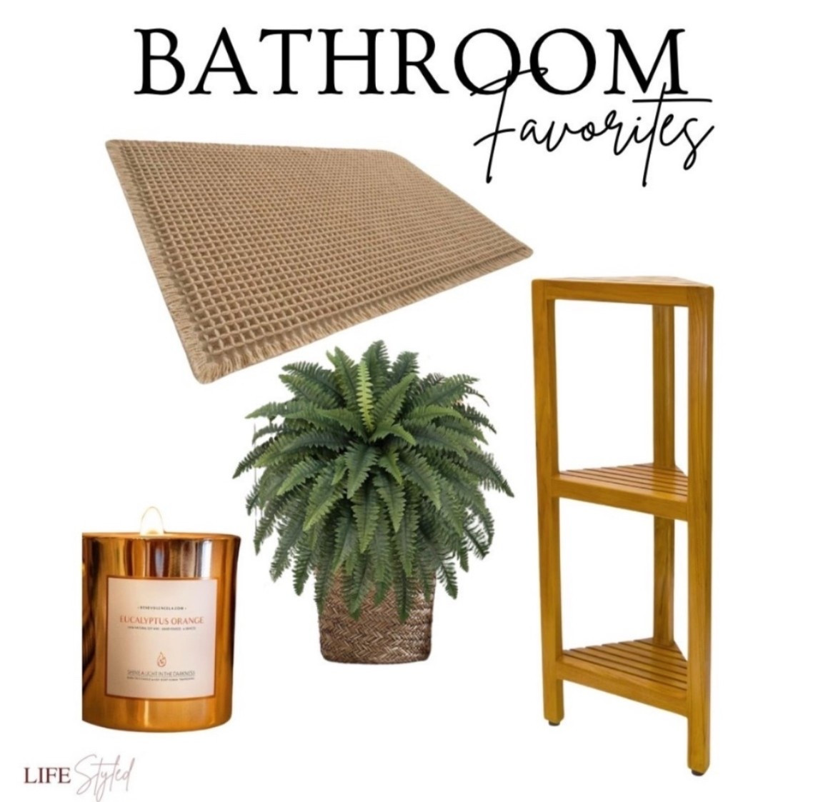 Soft spa vibes in the bathroom today 🤍✨ The faux fern (never dies 🙌), the tiered corner shelf for all the things, the trending waffle mat, and a candle that makes the whole space feel calm.

Clean lines, soft neutrals, Black Friday + Cyber Monday mood… and the perfect Christmas gifts 🎄🤍

#LTKGiftGuide #LTKselfcare #LTKCyberWeek