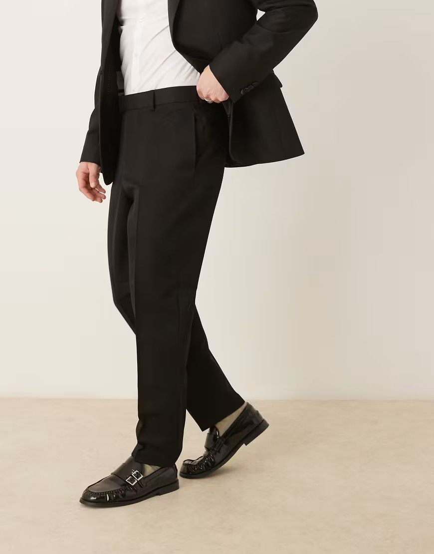 ASOS DESIGN relaxed tapered fit dress pants in black | ASOS (Global)