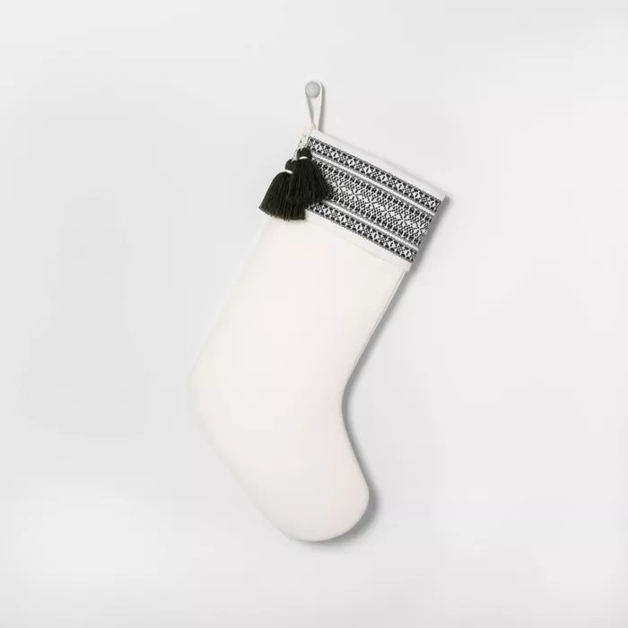Holiday Stocking Sour Cream with Green Embroidery - Hearth & Hand™ with Magnolia | Target