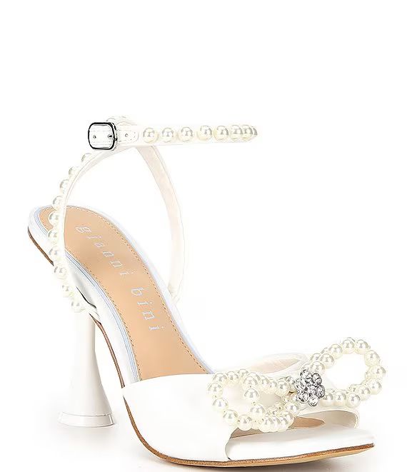 Bridal Collection HaydnTwo Satin Pearl Bow Ankle Strap Dress Sandals | Dillard's