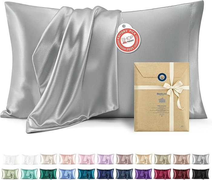 Bedsure King Size Satin Pillowcase Set of 2 - Silver Grey Pillow Covers for Hair and Skin with En... | Amazon (US)