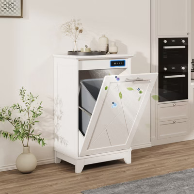 Tilt Out Trash Cabinet, Free Standing 10 Gallon Deodorizing Recycling Trash Can, White | Target